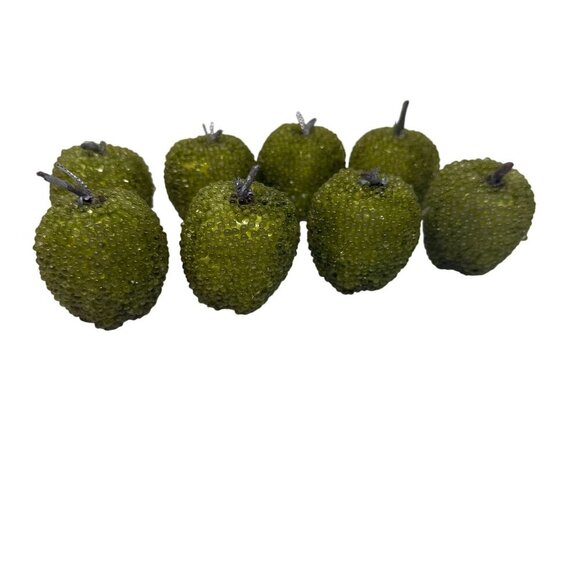 Green Beaded Sugared Apples Set Of 8 Faux Fake Fruit Display Farmhouse Decor - Picture 3 of 4